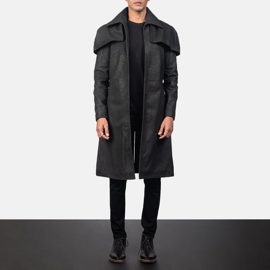 Men Cowhide Leather Long Duster Coat – Black Classic Edition | Leather Elites
