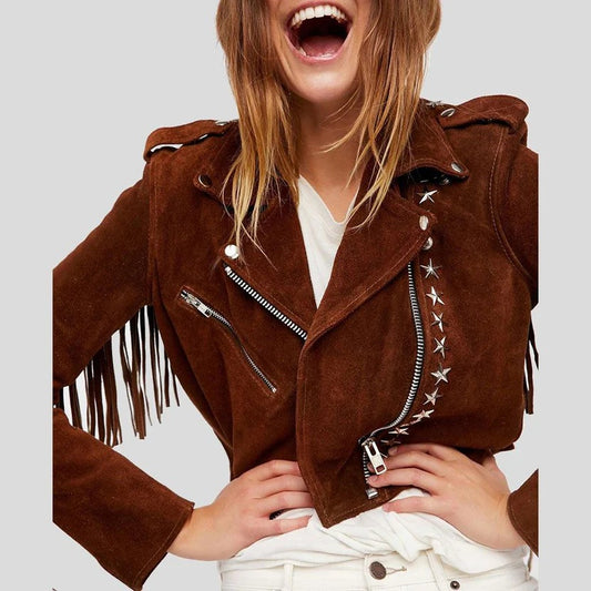Cleo Brown Studded Leather Jacket