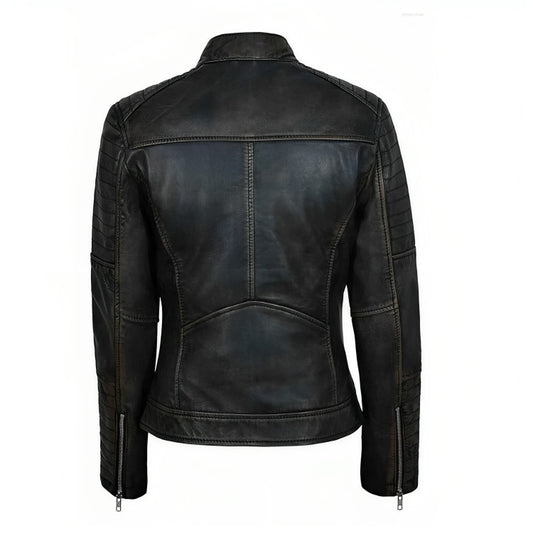 Daphne Distressed Black Racer Jacket