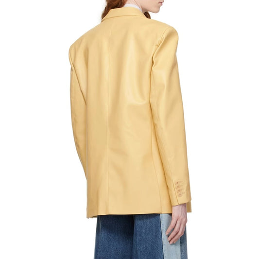 Emma Double Breasted Yellow Women Leather Blazer