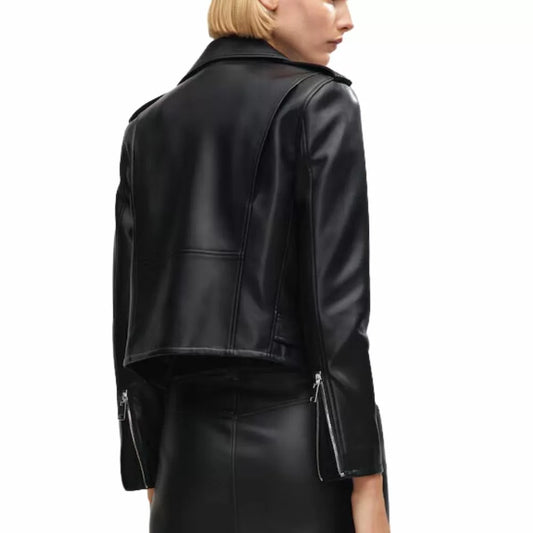 Erika Black Asymmetric Double Zip Leather Jacket