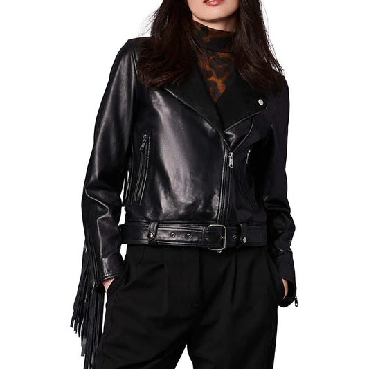 Evie Fringe Moto Leather Jacket