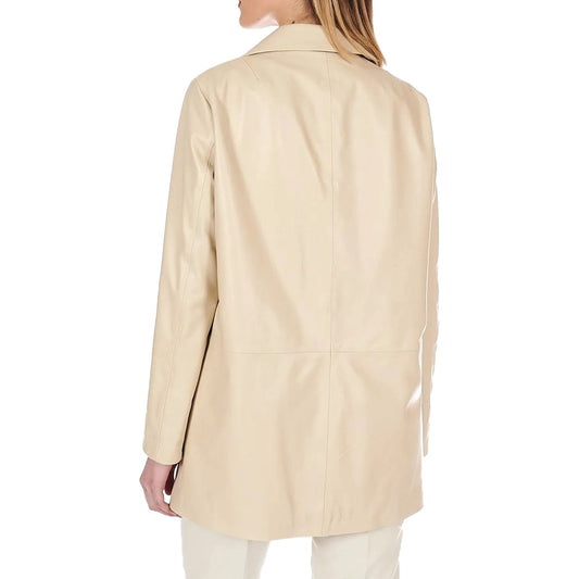 Grace Single Breasted Beige Women Leather Blazer
