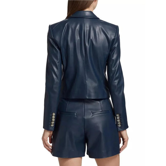 Lucy Double Breasted Blue Women Leather Blazer