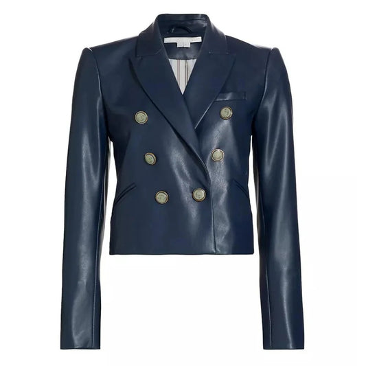 Lucy Double Breasted Blue Women Leather Blazer