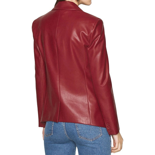 Maya Stylish Red Women Leather Blazer