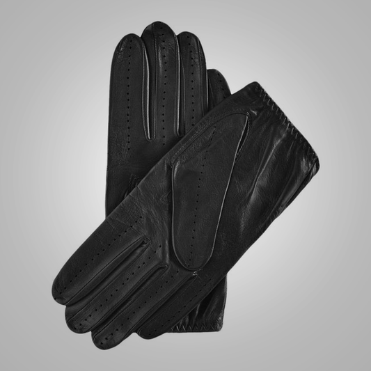 Mens Black Soft Leather Driving Gloves