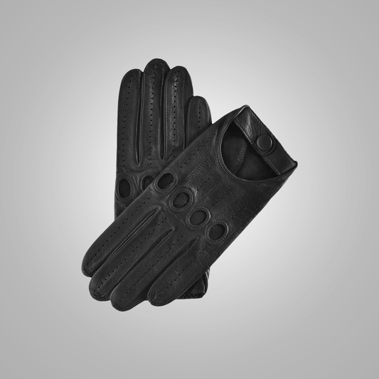Mens Black Soft Leather Driving Gloves