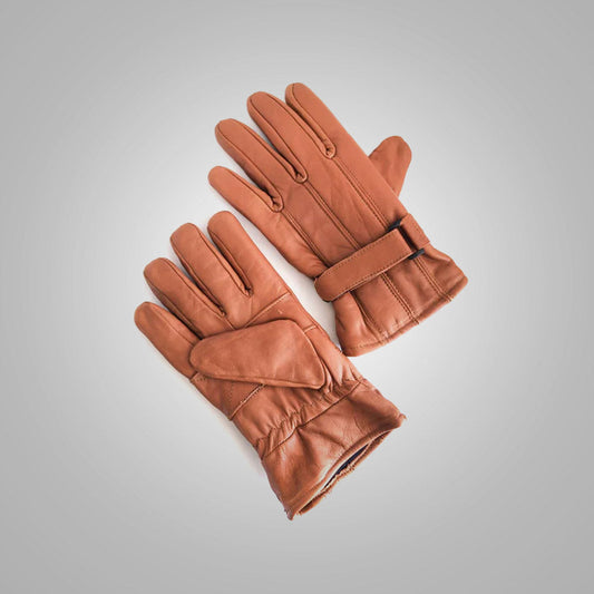‏Men's Light Brown Genuine leather Gloves