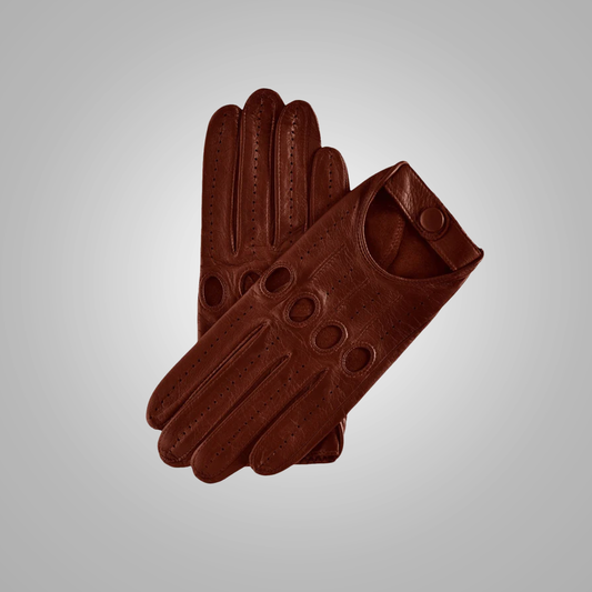 New Men Brown Driving Leather Gloves