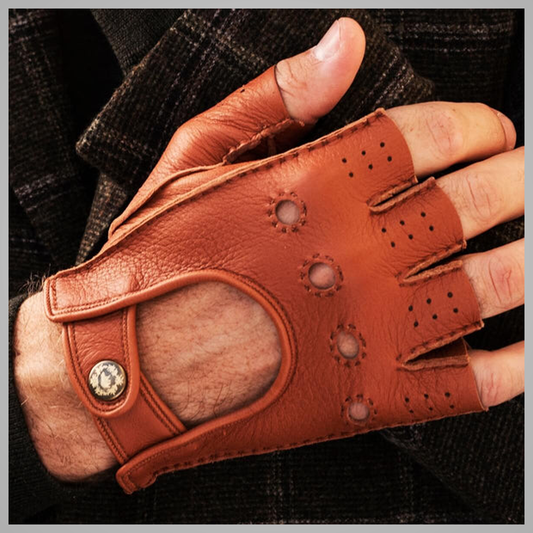 New Men Brown Leather Driving Gloves