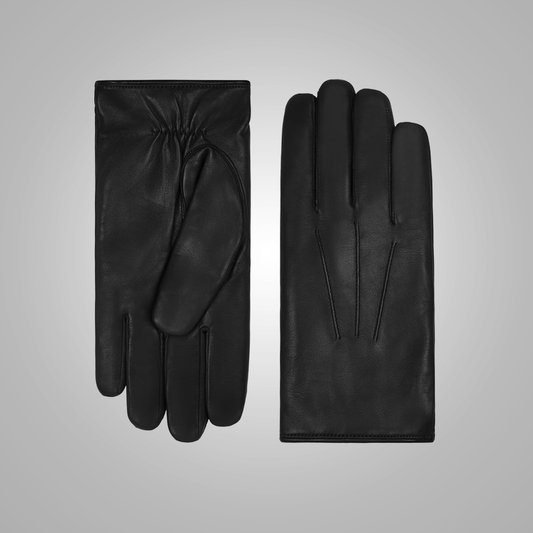 New Men Mat Black Leather Gloves
