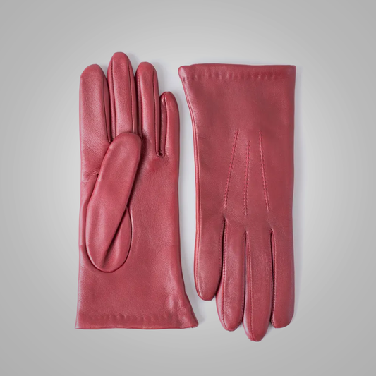 New Women American Red Leather Gloves