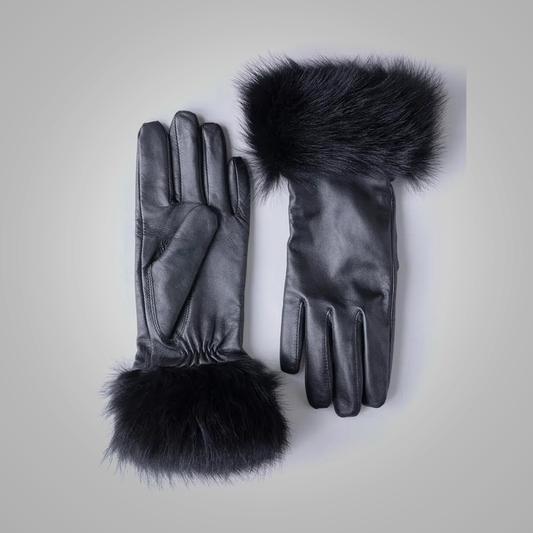 New Women Black Leather Gloves