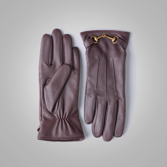 New Women Brown Lining Leather Gloves
