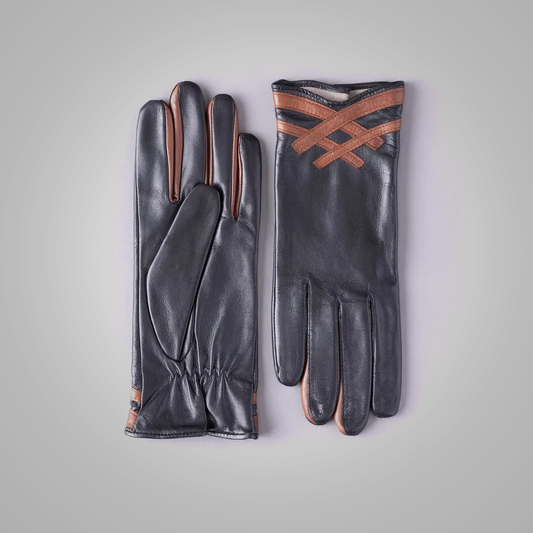 New Women Hand-Sewn Black Leather Gloves