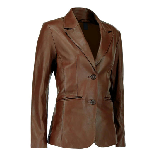 Ruby Dark Brown Women Leather Blazer