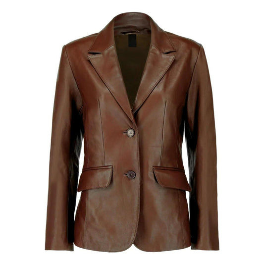 Ruby Dark Brown Women Leather Blazer