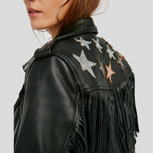 Sasha Black Stripe Leather Jacket