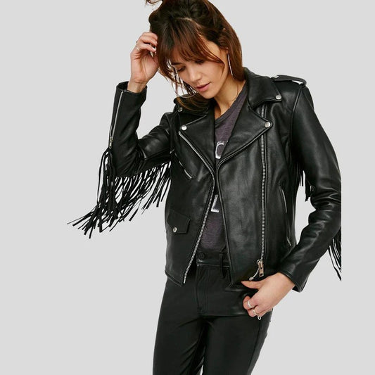 Sasha Black Stripe Leather Jacket