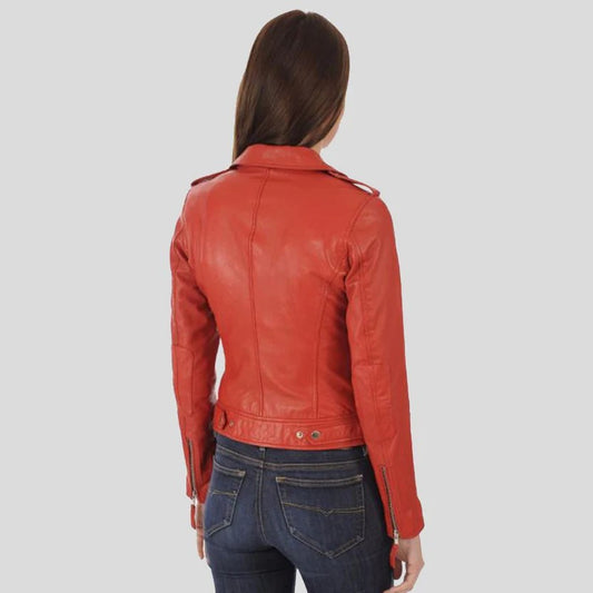 Scarlett Ruby Red Biker Leather Jacket