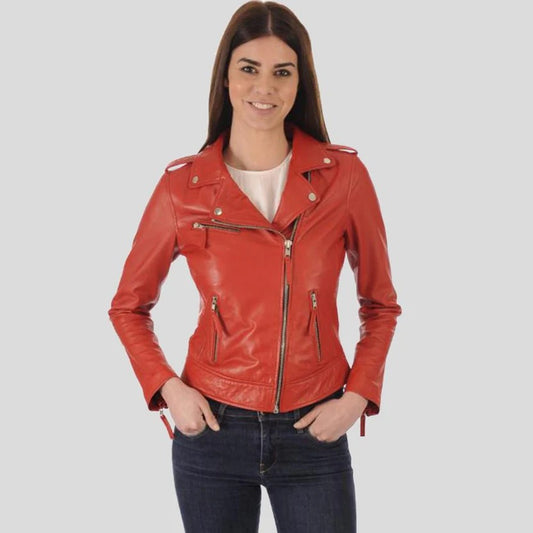 Scarlett Ruby Red Biker Leather Jacket