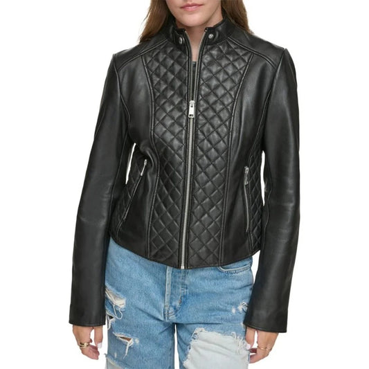 Stella Black Diamond Quilted Leather Jacket