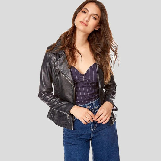Thalia Black Biker Leather Jacket
