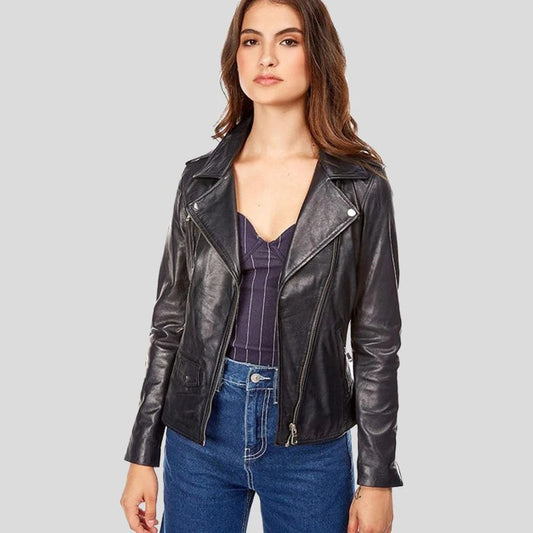 Thalia Black Biker Leather Jacket
