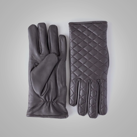 Women Brown Laura Quilted Leather Gloves