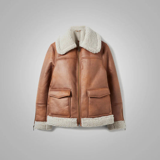 Women Brown Sheepskin Bomber Leather Aviator Jacket
