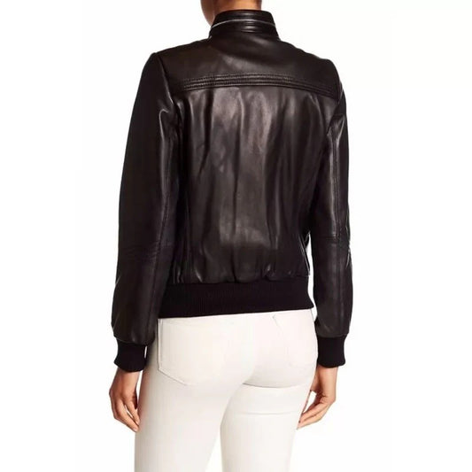 Women's Rising Black Aviator Leather Bomber Jacket