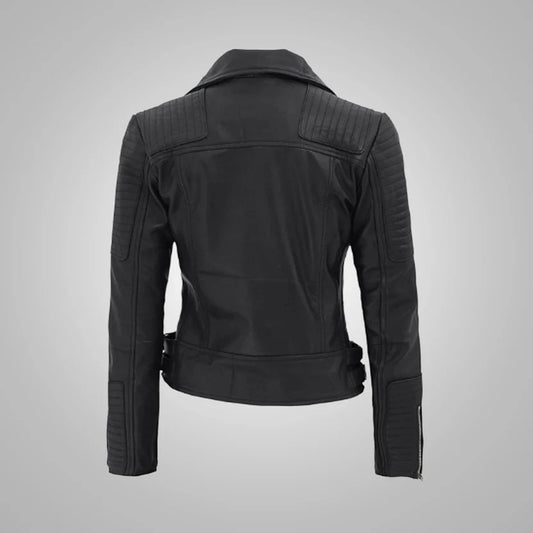 Women Roumel Black Leather Biker Jacket