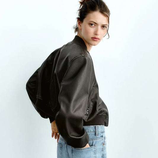 Women's Black Aviator A1 Bomber Leather Jacket