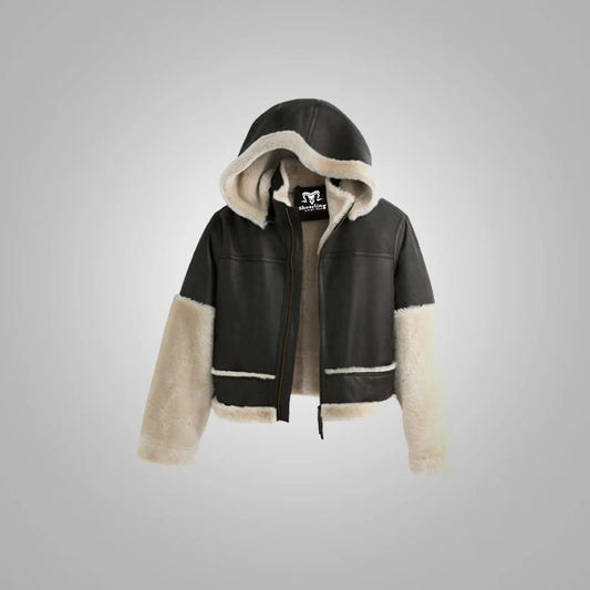 Women's Black Fur Bomber Leather Aviator Jacket