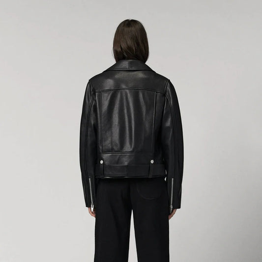 Women's Black Lambskin Leather Biker Jacket
