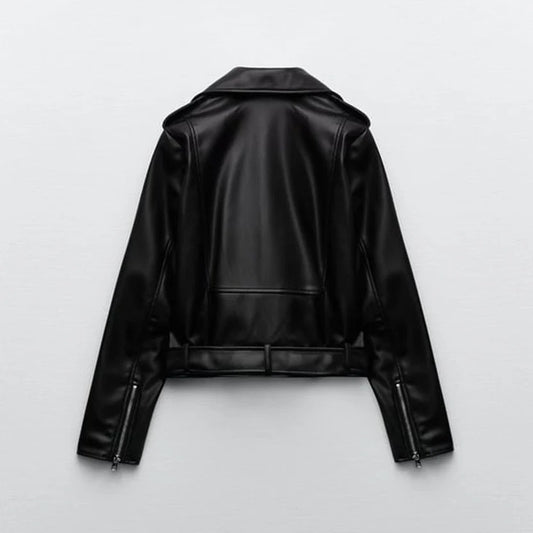 Women's Black Motorcycle Sheepskin Leather Biker Jacket