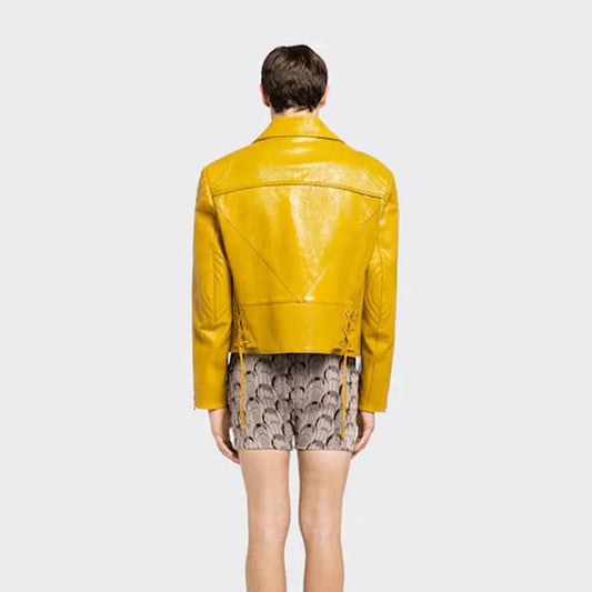 Women's Bright Yellow Cowhide Leather Biker Jacket