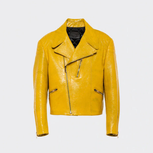 Women's Bright Yellow Cowhide Leather Biker Jacket