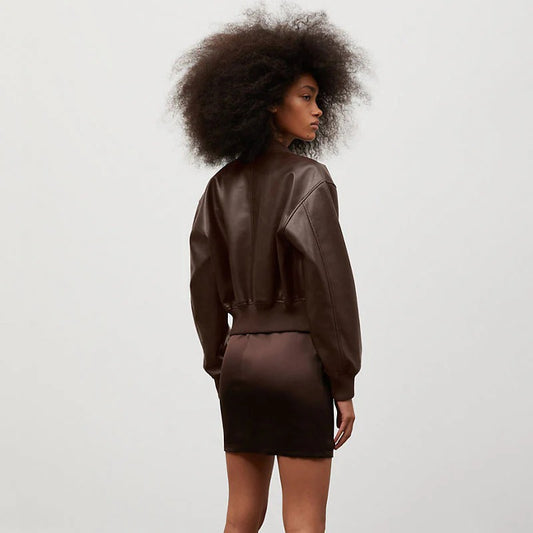Women's B3 Brown RAF Aviator Leather Bomber Jacket