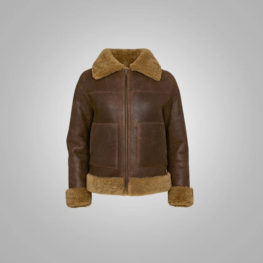 Women's Brown B3 Flight Leather Bomber Aviator Jacket