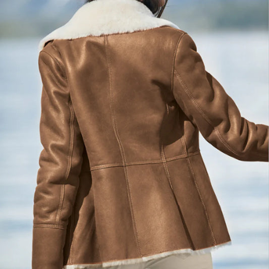 Women's Brown B3 Pilot Leather Aviator Jacket