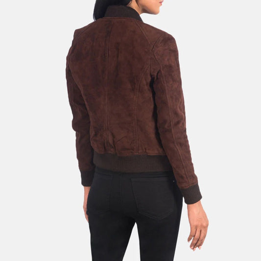 Women's Natural Brown Suede Leather Bomber Jacket