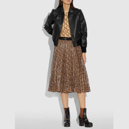 Women's Dark Black Aviator Leather Bomber Jacket