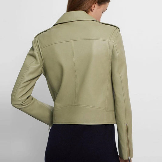 Women's Green Sheepskin Leather Biker Jacket