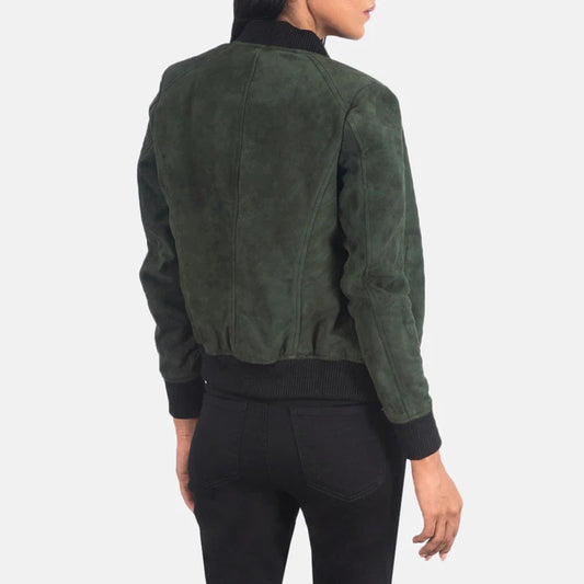 Women's Astonishing Green Suede Leather Bomber Jacket