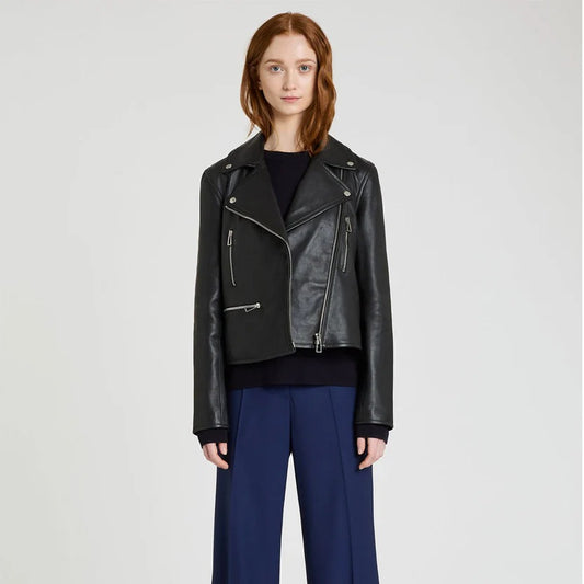 Women's Jade Black Lambskin Leather Biker Jacket