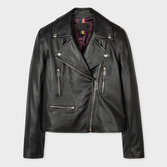 Women's Jade Black Lambskin Leather Biker Jacket