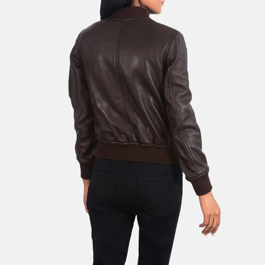 Women's Ma-1 Brown Aviator Leather Bomber Jacket