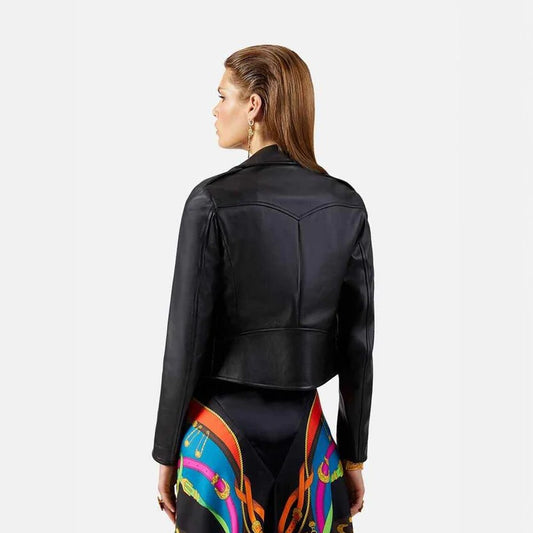 Women's Oil Black Sheepskin Leather Biker Jacket